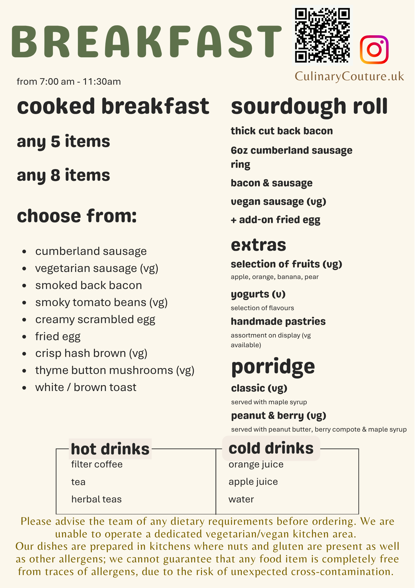 1 breakfast menu love supreme 2026